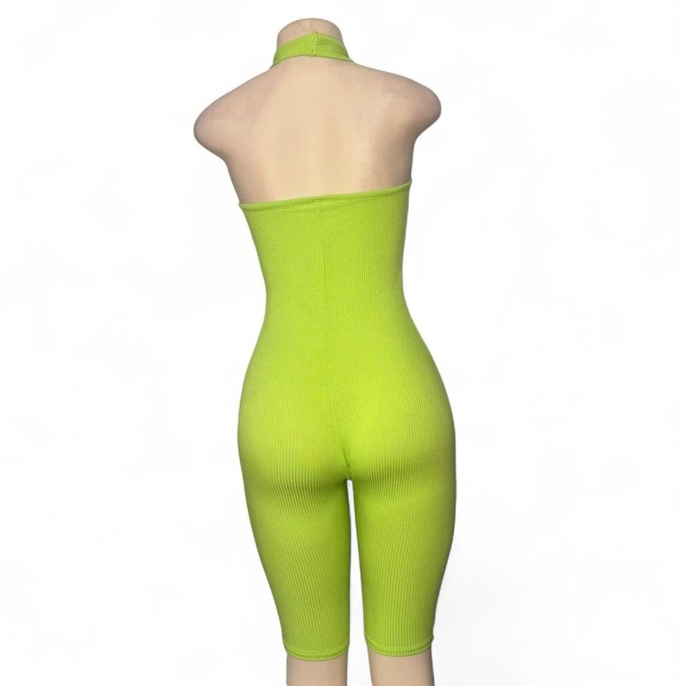 Neon Green Ribbed Halter Romper - Picture 3 of 3